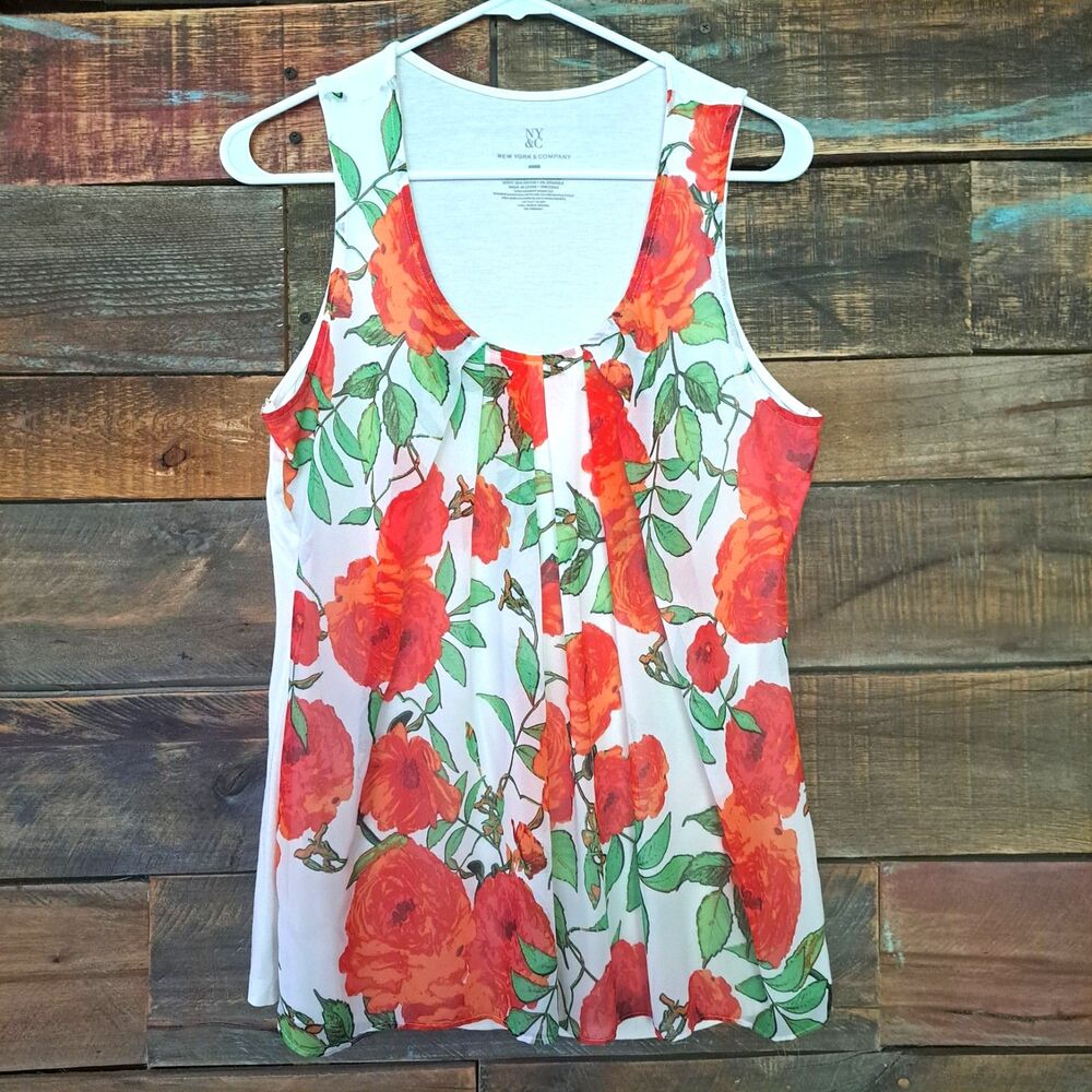 NY&C Women's White Floral Sleeveless Blouse Size Medium